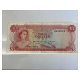 Bahamas Monetary Authority Red Three Dollars