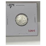 1874 Cdn Silver 10 Cent - F