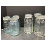 6 Crown Sealer Jars - Clear, Aqua & Green Tint