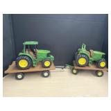 Toy PlasticMetal John Deere Tractors on Flatbeds