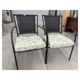 2 Metal & Faux Wicker Patio Chairs with Cushions