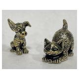 Miniature Brass Statues - Cat & Dog