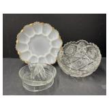 Milk Glass Devilled Egg Plate, Glass Juicer, Cut