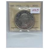 1953sf Cdn Silver $1-iccs-ms60