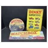 3 Modern Metal Signs - 2 Matchbox, 1 Dinky Toys