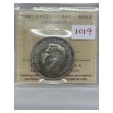 1952 Cdn Silver 50 Cents-iccs-ms63