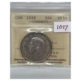 1938 Cdn Silver 50 Cents-iccs-vf30