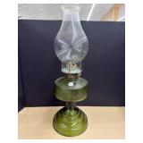 Vintage Oil Lamp with Olive Green Glass Base
