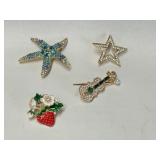 4 Costume Jewelry Brooches