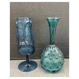 2 Mid-Century Blue Glass Vases