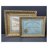 Framed Certificates from 1912 & 1914.