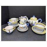 Quimper Earthware - France. Teapot, Creamer,