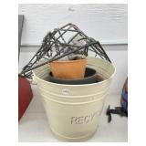 Metal Pail, Planters, Ceramic Squirrel