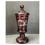 Covered Ruby Red & Clear Glass Vase