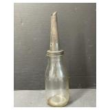 One Quart Glass Oil Bottle with Metal Pour Spout