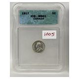 1917 Cdn Silver 5 Cents - Iccs - Ms61