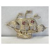 900 Silver, Enamel and Filigree Brooch of a