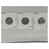 1943,47ml, 1950 Cdn Silver 10 Cents-all High Grade