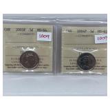 2003p, 2004p Cdn Silver 5 Cents- Iccs-ms63 &64
