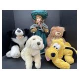 Porcelain Doll And Stuffed Animals