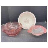 Pink Cut Glass Bowl, Frosted Pink Bowl and