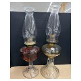 2 Pressed Glass Oil Lamps, 18.5 ' tall