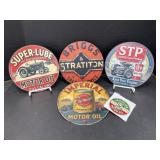 4 Round Modern Metal Signs - Oil / Tractor Theme