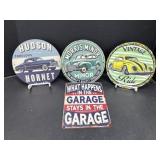 4 Modern Signs - Car Themed - 3 Metal, 1 Wood