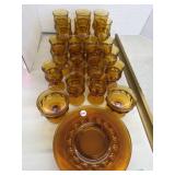 Amber Glass Goblets, Plates & Dessert Bowls