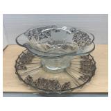 Silver Plate Overlay Glass Bowl & Tray