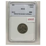 1924 Cdn Silver 5 Cents - Nnc-ms62