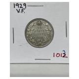 1929 Cdn Silver 25 Cent-vf