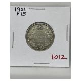 1921 Cdn Silver 25 Cent-vf