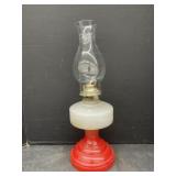 Vintage Oil Lamp with Red & White Glass Base, 19 '
