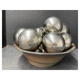 Pottery Bowl, Decorative Metal Balls