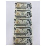 $1 Canada Bills 1973 (lot Of 5)