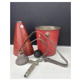 Vintage Pail, Bell, Spigot, Cheerleader Megaphone