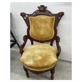 Antique Wood Framed Chair with Upholstered Back &