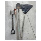 Rake, Shovel, Pitchfork & Garden Hoe
