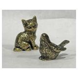 Miniature Brass Statues - Cat & Bird