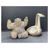 Inuit Carved Bird & Figure