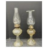 2 Vintage Pressed Glass Oil Lamps,
