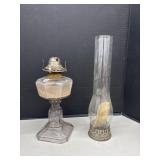 Purple Tint Glass Oil Lamp, Chimney and Partial