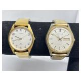 2 Men's Wristwatches with Gold Tone Bezels and