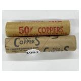 2 X Rolls Td Bank 1c Queen Eliz 'coppers'