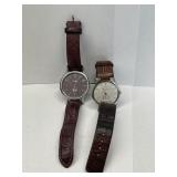 2 Men's Wristwatches with Leather Watch Straps.
