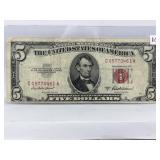 1953 U S A Red Seal $5 Bill