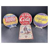 3 Modern Metal Round Pop Signs and Wooden