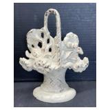 Painted Cast Iron Floral Basket Doorstop