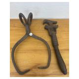 Vintage Ice Tongs & Wrench